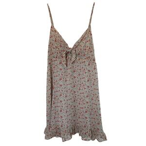 Altar'd State Women's Floral Ruffle Mini Dress Size Medium Tie-Front Beige‎ Red